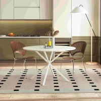 47.24" Modern Cross Leg Round Dining Table, White Marble Top, Two Piece Removable Top, Matte Finish Iron Legs, Easy Assembly, White(m-4)