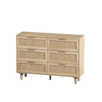43.31" 6-Drawer Rattan Storage Cabinet, Modern Natural Design, High-Quality Chipboard, Ample Storage Space for Bedroom and Living Room, Natural(m-2)