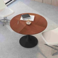 42" Modern Round Dining Table with Printed Oak Grain Table Top, Metal Base, Sturdy and Durable, Easy Assembly and Maintenance, Oak(m-4)