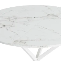 47.24" Modern Cross Leg Round Dining Table, White Marble Top, Two Piece Removable Top, Matte Finish Iron Legs, Easy Assembly, White(m-6)