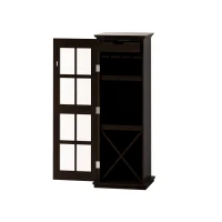 Modern Glass Door Wine Cabinet with Drawer and X-Shaped Wine Rack, Adjustable Shelves, 17.32"L x 15.24"W x 50.2"H, Brown(m-8)