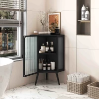 22.25" Floor Corner Cabinet with Tempered Glass Door & Storage Shelves for Bathroom, Living Room, Bedroom, Easy Assembly, 31.5" H, Black(m-4)