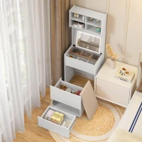 Dressing Table with Flip Top LED Mirror, Vanity Table with Storage, Removable Upholstered Stool, 23.62" x 15.75" x 62.99", White(m-8)