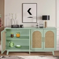 Modern 4-Door Cabinet with Rattan Decorative Doors, Versatile Storage Solution for Bedroom, Living Room, Office, Easy Assembly, 59.84"L x 15.75"W x 31.89"H, Mint Green(m-4)
