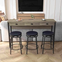 3-Drawer Long Dining Table Set with Power Outlets, Circular PU Stools, Easy Assemble, 60.24"L x 15.75"W x 35.43"H, Black(m-5)