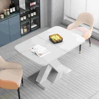Modern Square Dining Table, Stretchable MDF Table Top with X-Shape Metal Base, 62.99"L x 31.5"W x 30.12"H, 220 lbs Capacity, White(m-5)