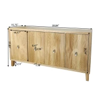 Vintage 4 Door Storage Cabinet, Carved Scatter Pattern Dining Sideboard, Large Buffet with Adjustable Shelves, Multifunctional Accent Cabinet, 59.84" x 15.75" x 31.89", Natural(m-3)