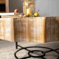 31.5" Vintage Patchwork Lace Coffee Table Set of 2 with Natural Pine Grain Top and Dimpled Metal Cross Legs, Natural+Black(m-9)