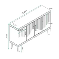 70.07'' Large 4-Door Cabinet, Solid Wood and MDF with Adjustable Shelves, 330 lbs Top Surface Capacity, 70.07''L x 15.75''W x 32.28''H, Champagne(m-3)
