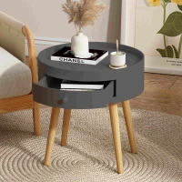 Modern Coffee Table with Drawer, Bedside Table, Oak Legs, Versatile Use for Living Room and Bedroom, 14.96"x14.96"x18", Gray(m-5)