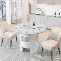 42.12" Modern Round Dining Table with Printed White Marble Table Top, Sturdy MDF Construction, Easy Assembly and Maintenance, 220 lbs Weight Capacity, White(m-1)
