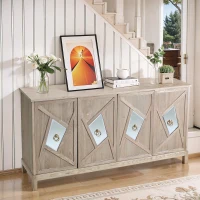 Modern 4-Door Cabinet with Mirrored Decorative Doors, Ample Storage, Solid Wood Legs, Easy Assembly, 59.84"L x 15.75"W x 31.89"H, Wood(m-1)
