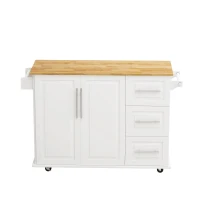 Kitchen Island Cart with 2 Door Cabinet, Three Drawers, Spice Rack, Towel Rack, and Locking Wheels, 43.31" Width, White(m-10)