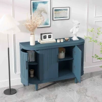 Modern Curved Sideboard, 47.2-Inch Decorative Storage Cabinet with 4 Doors, Adjustable Interior Shelves, Wooden Console Table for Living Room, Kitchen, Bedroom, Hallway, Blue(m-4)