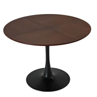 47.24" Modern Round Dining Table with Solid Wood Grain Top, Metal Base, and Easy Assembly, 220 lbs Weight Capacity, Brown Oak(m-2)