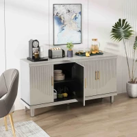 59.84'' Large 4-Door Cabinet, Solid Wood and MDF, Adjustable Shelves, 330 lbs Top Surface Capacity, 66 lbs Laminate Capacity, 59.84''L x 15.75''W x 32.28''H, Champagne(m-4)