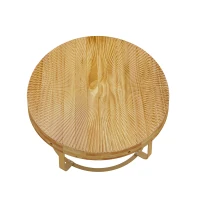 Modern Round Coffee Table, Wooden Carving Pattern with Metal Legs, Pine and MDF, 31.5"x31.5"x13.78", Natural+Gold(m-6)