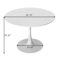 42.13" Modern Round Dining Table with Solid Wood Veneer Top, Metal Base, and Easy Assembly, White(m-3)