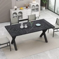 70.87" Modern Square Dining Table with Printed Black Marble Table Top and X-Shape Metal Legs, Easy Assembly, 220 lbs Weight Capacity, Black(m-5)