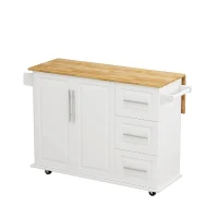 Kitchen Island Cart with 2 Door Cabinet, Three Drawers, Spice Rack, Towel Rack, and Locking Wheels, 43.31" Width, White(m-2)