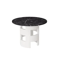 42.12" Modern Round Dining Table with Printed Black Marble Table Top, Sturdy MDF Base, Easy Assembly, 220 lbs Capacity, Black White(m-2)