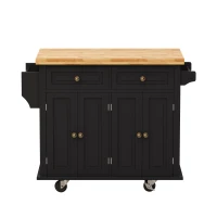 Kitchen Island Cart with Two Storage Cabinets, Two Drawers, Locking Wheels, Spice Rack, and Towel Rack, 43.31" Width, Black(m-2)