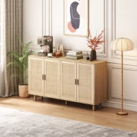 Elegant 4-Door Rattan Storage Cabinet, Adjustable Shelves, Easy Assembly, 62.20"L x 15.75"W x 34.25"H, Natural(m-4)