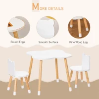 Qaba Kids Wooden Table and 2 Chairs Set, 3-Piece Dining Table with Bear Shape and Rounded Corners for 1-4 Years, White(m-6)