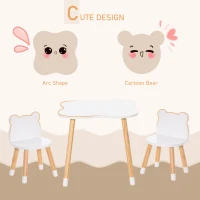Qaba Kids Wooden Table and 2 Chairs Set, 3-Piece Dining Table with Bear Shape and Rounded Corners for 1-4 Years, White(m-5)