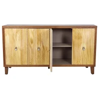 Vintage 4 Door Storage Cabinet, Carved Scatter Pattern Dining Sideboard, Large Buffet with Adjustable Shelves, Multifunctional Accent Cabinet for Living Room, 59.84" x 15.75" x 31.89", Brown(m-6)
