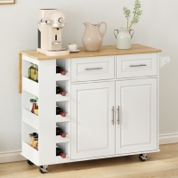Multi-Functional Kitchen Island Cart with 2 Door Cabinet, White