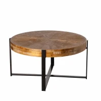 33.46" Retro Round Coffee Table, Fir Wood Top with Black Cross Legs, Easy Assembly and Maintenance, Natural(m-10)