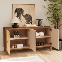 Vintage 4 Door Storage Cabinet, Carved Scatter Pattern Dining Sideboard, Large Buffet with Adjustable Shelves, Multifunctional Accent Cabinet for Living Room, 59.84" x 15.75" x 31.89", Brown(m-5)