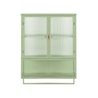 23.62" Modern Two-Door Wall Cabinet with Two-Tier Enclosed Storage, Open Shelf, and Towel Rack, Iron and Tempered Glass for Living Room, Dining Room, Bathroom, 23.62"L x 9.06"W x 30.71"H, Green(m-9)