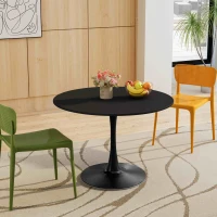 42.12" Modern Round Dining Table with MDF Top and Metal Base, Sturdy and Durable, Easy Assembly and Maintenance, Black(m-4)
