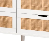 43.31" 6-Drawer Rattan Storage Cabinet with LED Lights and Power Outlet, Anti-Tip Design, Easy Assembly, 43.31"L x 15.75"W x 37.22"H, White(m-9)