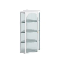 Glass Door Wall Mounted Corner Cabinet with Four-Tier Storage for Bedroom, Living Room, Bathroom, Kitchen, 22.24"L x 15.94"W x 41.34"H, White(m-2)