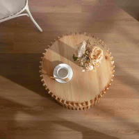 Retro Cylindrical Coffee Table with Vertical Texture Relief Design, No Assembly Required, 20.47"x20.47"x24.02", Natural(m-6)