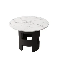 42.12" Modern Round Dining Table with Printed Black Marble Table Top, Sturdy MDF Base, Easy Assembly, 220 lbs Capacity, White+Black(m-5)