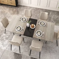 Retro Rectangular Stretch Dining Table, Retractable Top, MDF and Metal Construction, 78.74″ L x 35.43″ W x 29.52″ H, Grey(m-5)