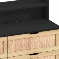 43.31" 6-Drawer Rattan Storage Cabinet with LED Lights and Power Outlet, Anti-Tip Design, Easy Assembly, 43.31"L x 15.75"W x 37.22"H, Black(m-7)