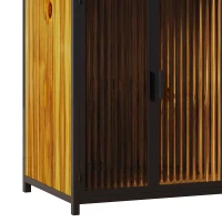 Multipurpose Bookshelf Storage Rack with Enclosed Cabinet, 7 Shelves, Fir Wood and Iron Frame, 34.45"L x 15.75"W x 68.9"H, Black+Brown(m-8)