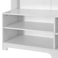 Hall Tree with Shoe Bench, Coat Rack, Storage Shelves, and Pegboard, 57.48"L x 14.96"W x 77.17"H, White(m-10)