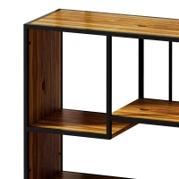 Multipurpose Bookshelf Storage Rack with Enclosed Cabinet, 7 Shelves, Fir Wood and Iron Frame, 34.45"L x 15.75"W x 68.9"H, Black+Brown(m-6)