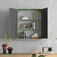 Vintage Two Door Wall Cabinet with Mirror, Three-Level Storage, Retro Style, Iron and Glass, 23.62"L x 5.91"W x 27.56"H, Green(m-4)