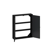 Vintage Two Door Wall Cabinet with Mirror, Three-Level Storage Space, Retro Style, Iron and Glass, 23.62"L x 5.91"W x 27.56"H, Black(m-10)