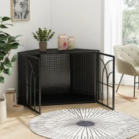 47.24" Spacious Dog Cage with Tempered Glass, Sturdy Iron Frame, Hollow Out Design, Easy Assembly, Black(m-4)