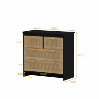 4-Drawer Rattan Cabinet, Modern Design with Ample Storage, Easy Assembly, Anti-Tipping Safety, 31.5"x15.75"x31.5", Black(m-3)