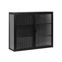 27.56" Modern Two-Door Wall Cabinet with Three-Tier Storage, Fluted Tempered Glass Doors, and Adjustable Shelves for Entryway, Living Room, Bathroom, Dining Room, Black