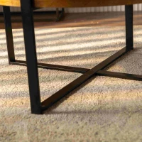 33.86" Modern Retro Splicing Round Coffee Table, Fir Wood Table Top with Black Cross Legs Base, Easy Assembly and Maintenance, 17.72" Height, Black+Natural(m-8)